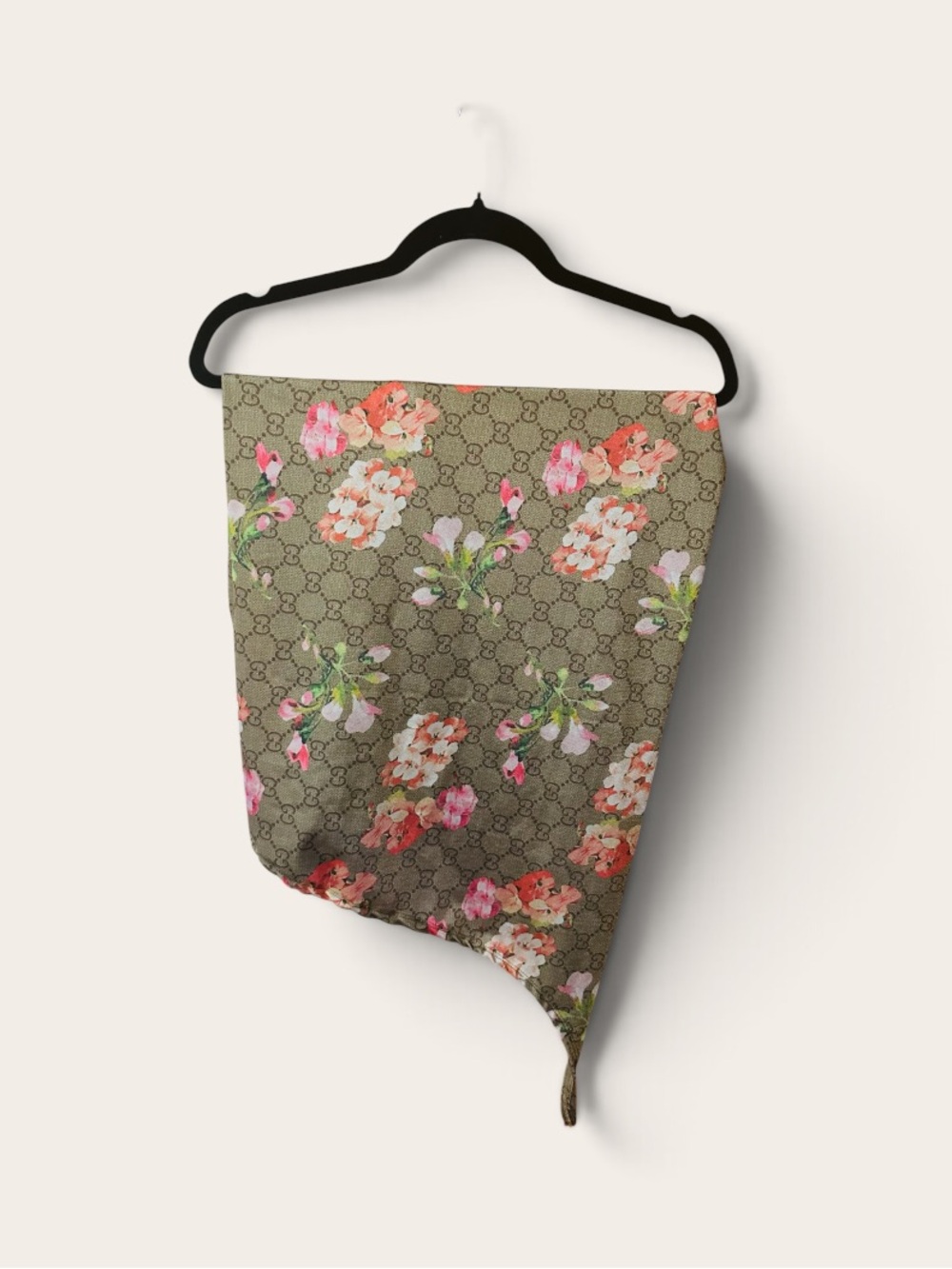 Designer-Inspired Floral Silk Scarf/Wrap in Olive Green
